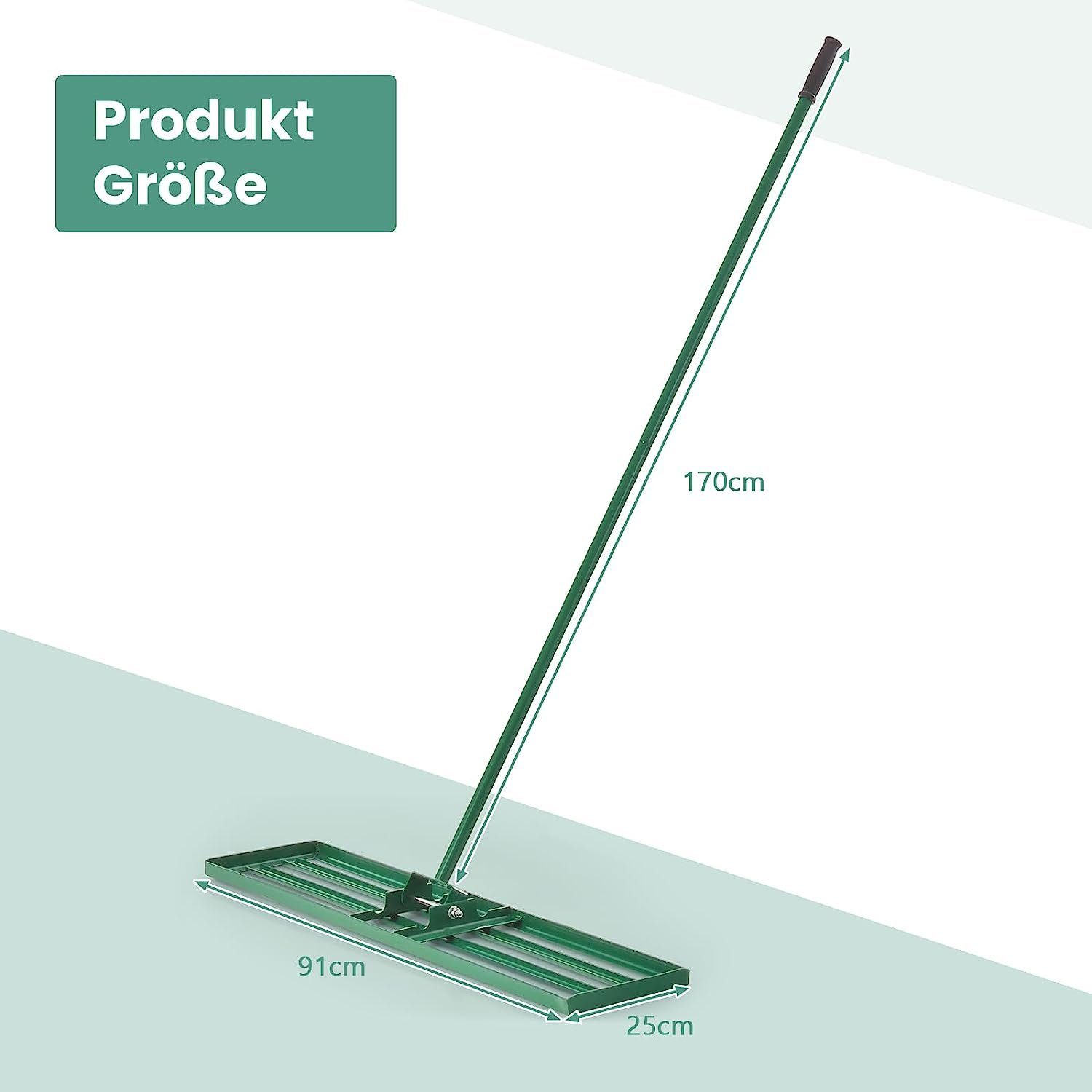 KOMFOTTEU Rasenrechen Nivellierrechen Gartenrechen, mit 170cm Griff, 91 x 25 cm