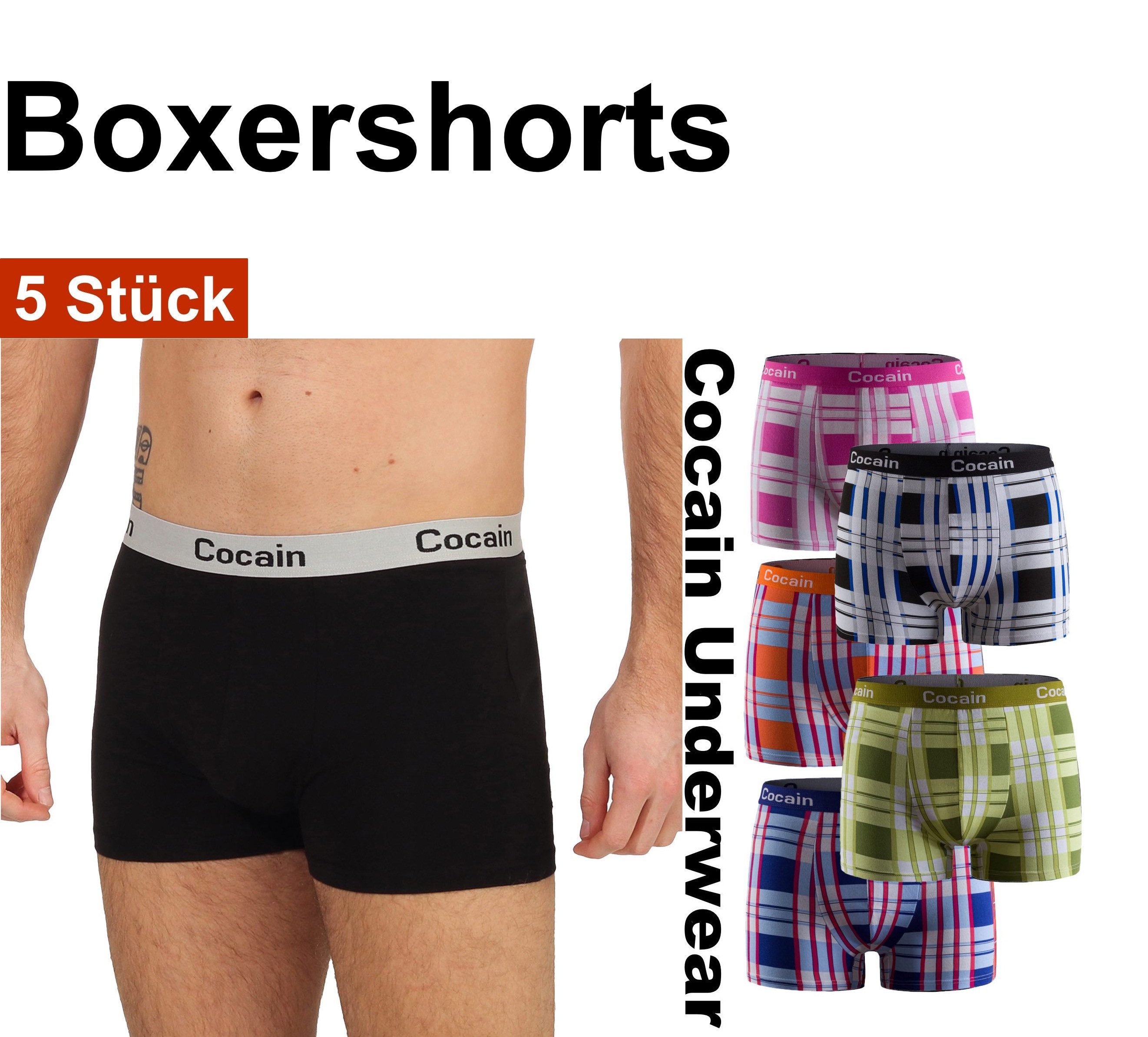 Cocain underwear Boxershorts 5 Boxershorts karierte farbig Herren Unterhose günstig online kaufen