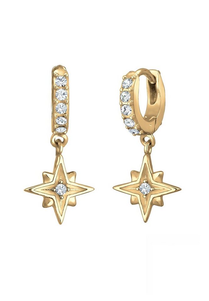 Elli Paar Creolen Creole Astro Star Kristalle 925 Silber, In sehr  hochwertiger Juwelier-Qualität gefertigt