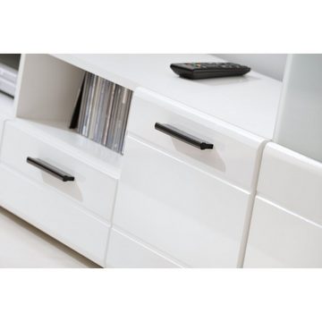 Furnica Wohnwand SWITCH TV-Schrank, 2 Vitrinen und 1 Regal Weiß matt/Weiß gloss