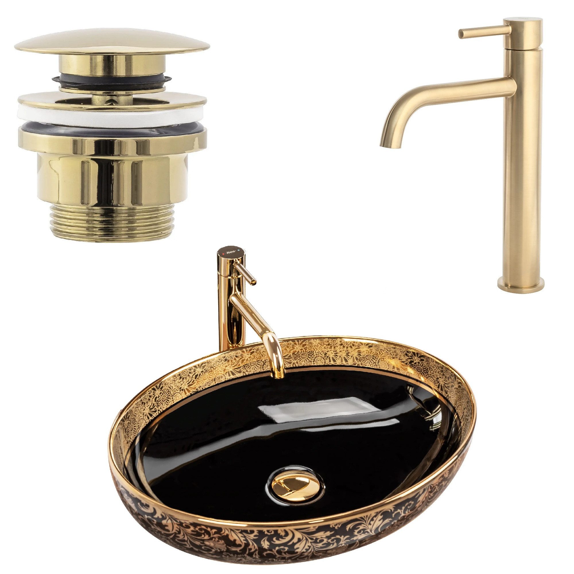 wohnwerk.idee Aufsatzwaschbecken Waschbecken Schwarz Weiß Türkis Gold Orientalisch Margot