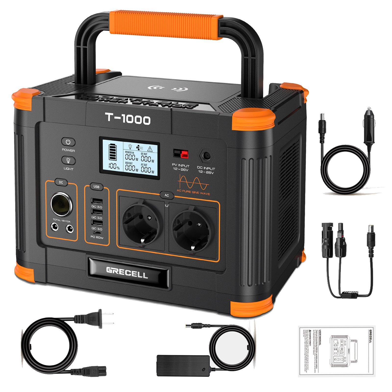 poweradd pro Solar Generator 999Wh Tragbar Akku Outdoor Camping Wohnmobil Notstrom Powerstation (1 St), 3 Ausgänge mit Typ-C Ladekabel