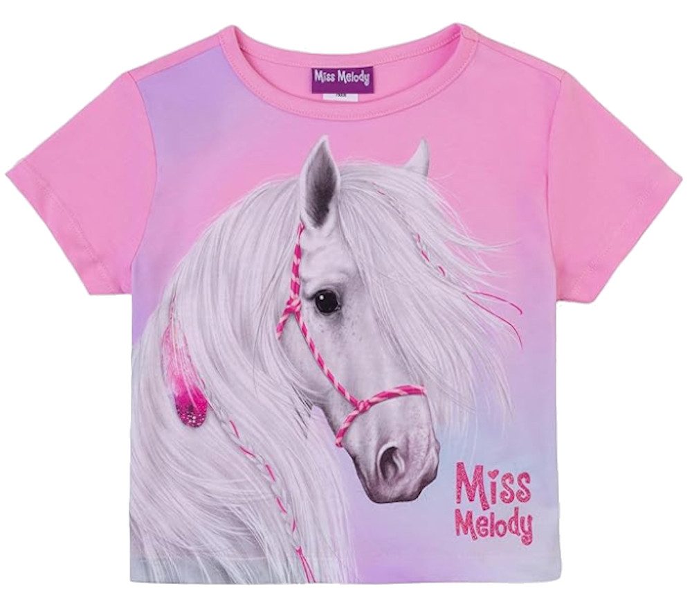 Miss Melody T-Shirt Miss Melody T-Shirt Kurzschnitt weißes Pferd pink frosting (1-tlg)