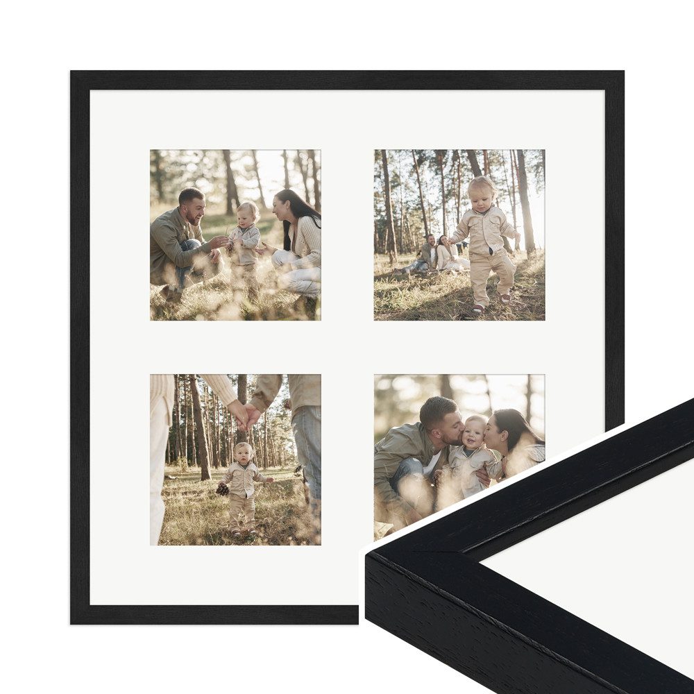 WANDStyle Galerierahmen G950 40x40 cm, für 4 Bilder, im Format 13x13 cm, aus Massivholz in der Farbe Schwarz, gemasert