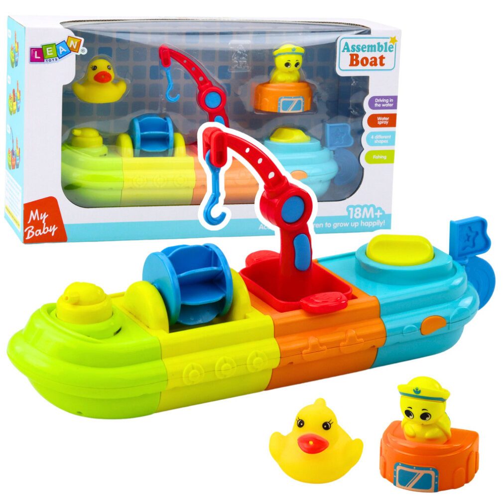 LEAN TOYS Spielzeug-Boot Lean Badespielzeug Boot Bunte Kranhaken Ente Schildkröte