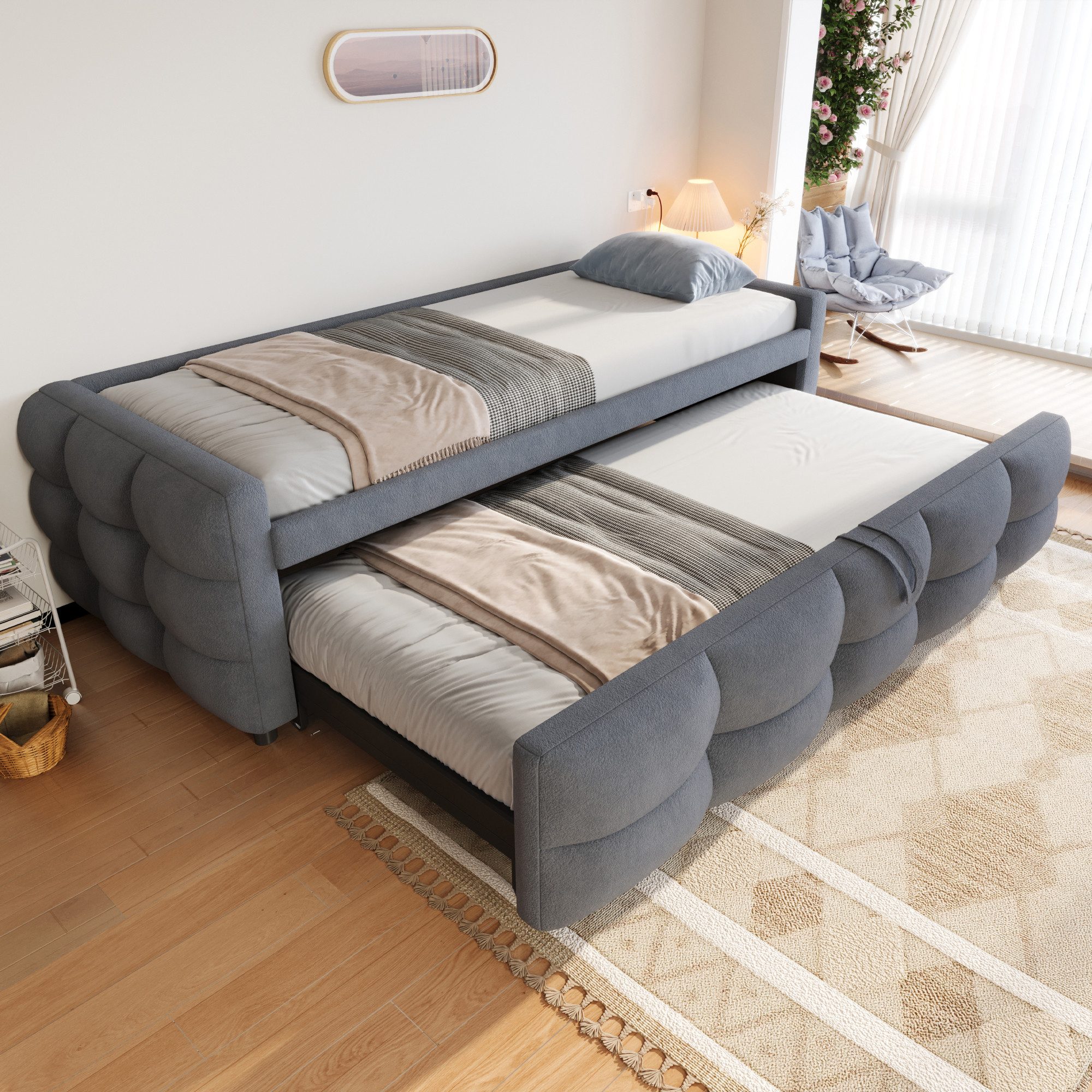 MODFU Schlafsofa Polsterbett Ausziehbar,Schlafsofa,Doppelbett,Multifunktion günstig online kaufen