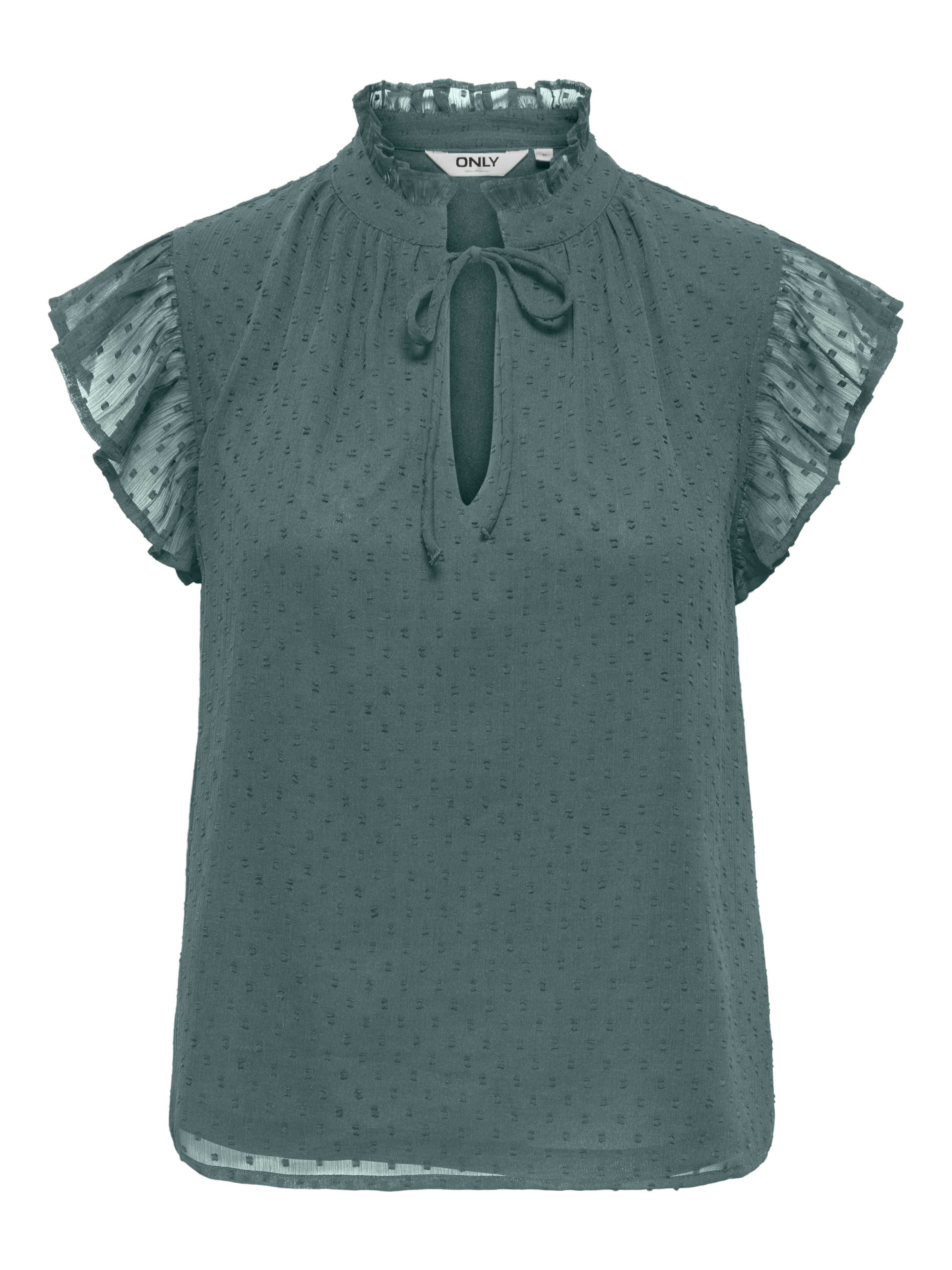 ONLY Spitzenbluse ONLLANDAU DOBBY FRILL V-NECK TOP WVN Kunstfaser günstig online kaufen