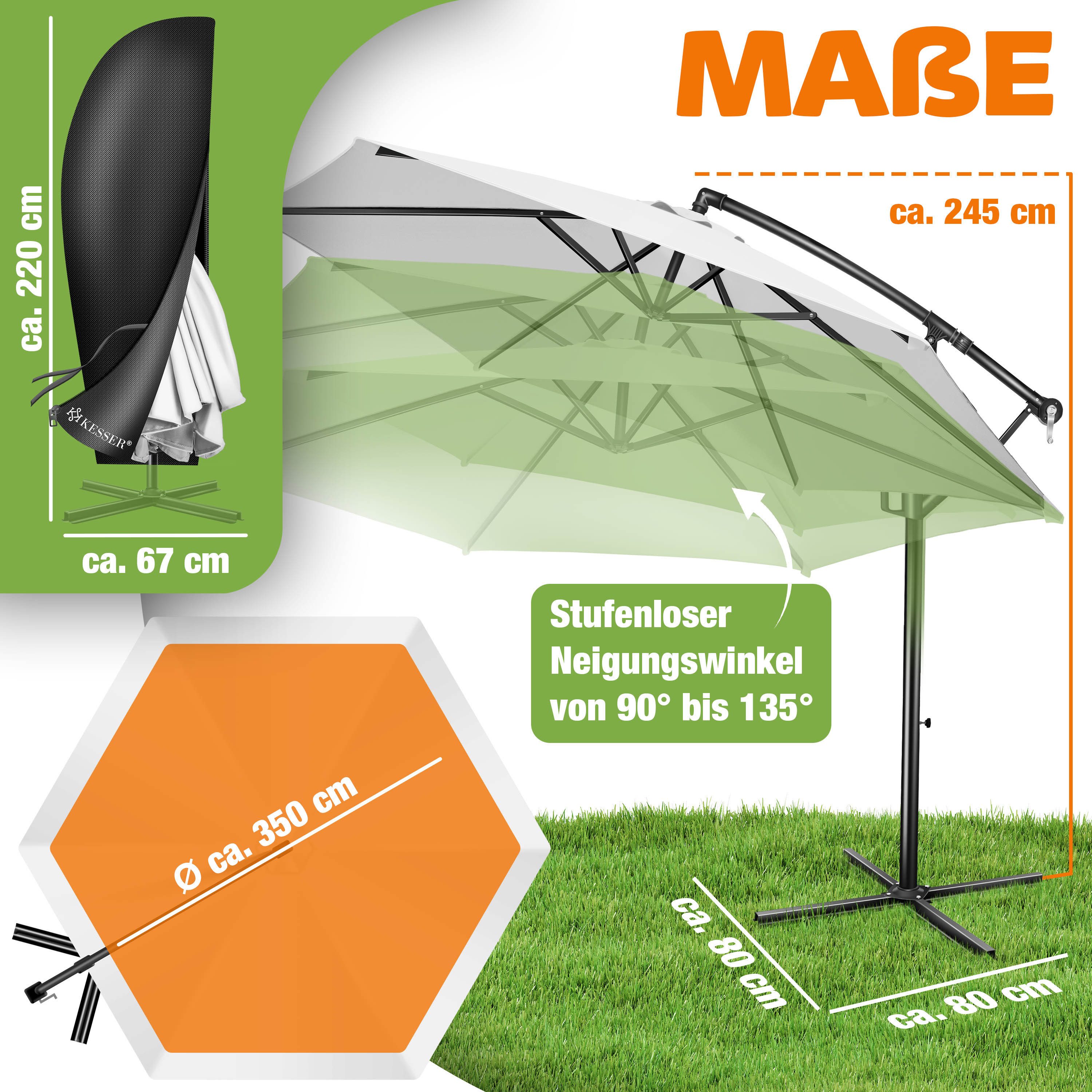 KESSER Ampelschirm, Alu Ampelschirm Sonnenschirm Abdeckung Ø300 cm Ø350 cm