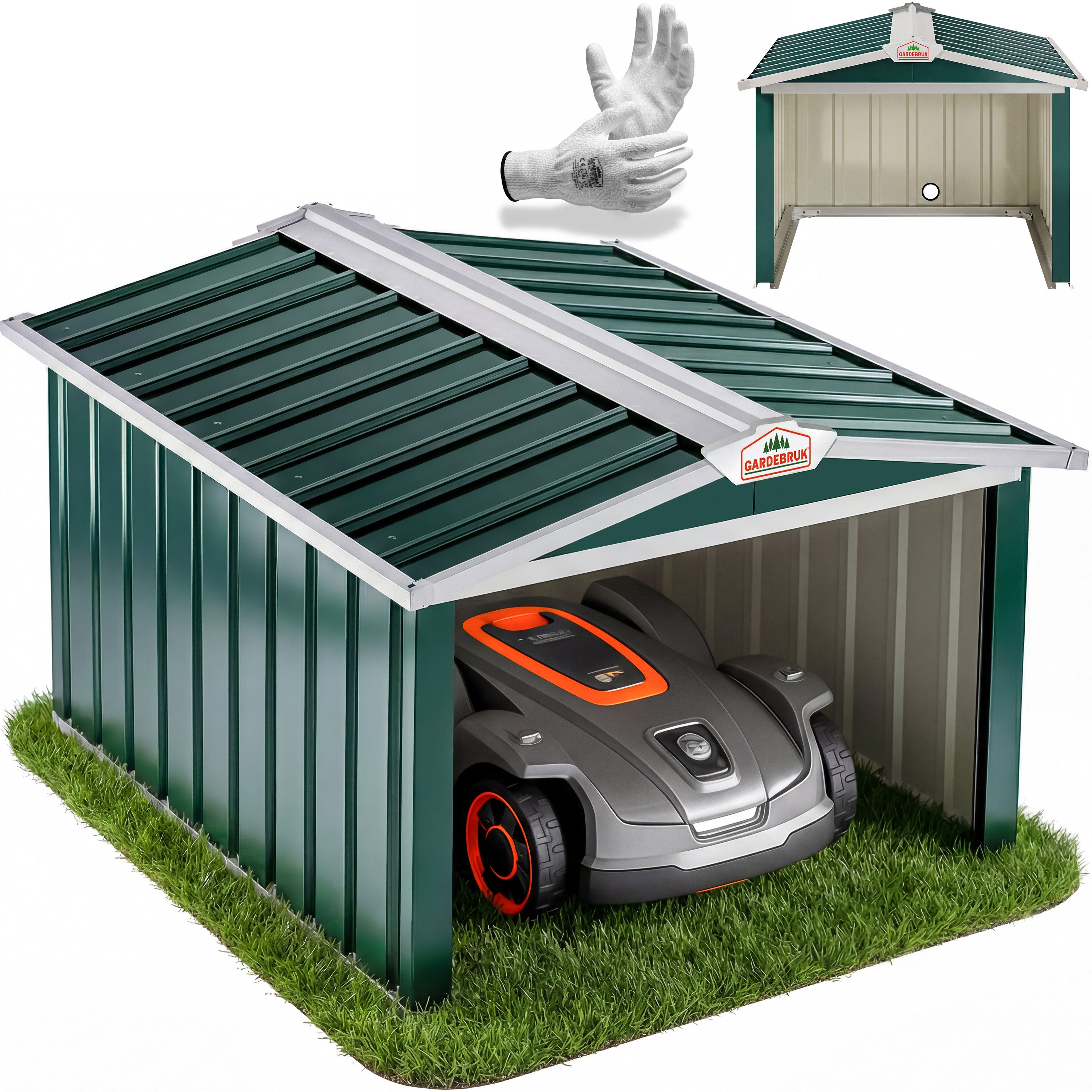 Gardebruk Mähroboter-Garage, Satteldach Metall 86x100x63cm Witterungsbeständig 4x Erdanker Carport
