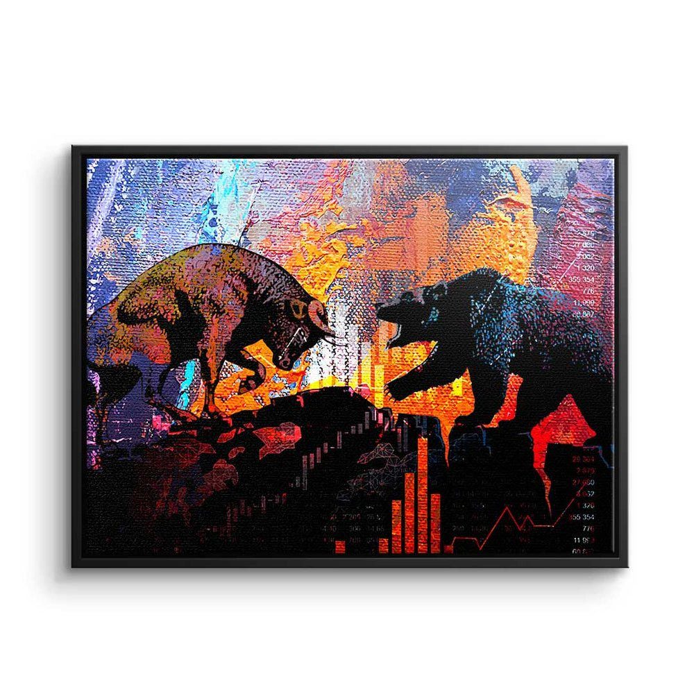 Börse Rahmen DOTCOMCANVAS® Stock Wall goldener Bull market and Bear Leinwandbild Street Leinwandbild, mit premium