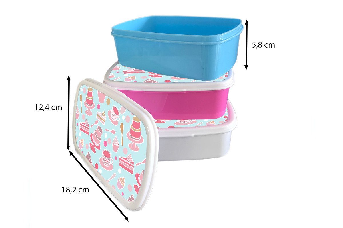 Lunchbox für - Brotbox Brotdose Torte (2-tlg), Design, Kunststoff, Kunststoff - Mädchen, Erwachsene, MuchoWow Tee - Rosa Kinder, Snackbox, - Cupcake