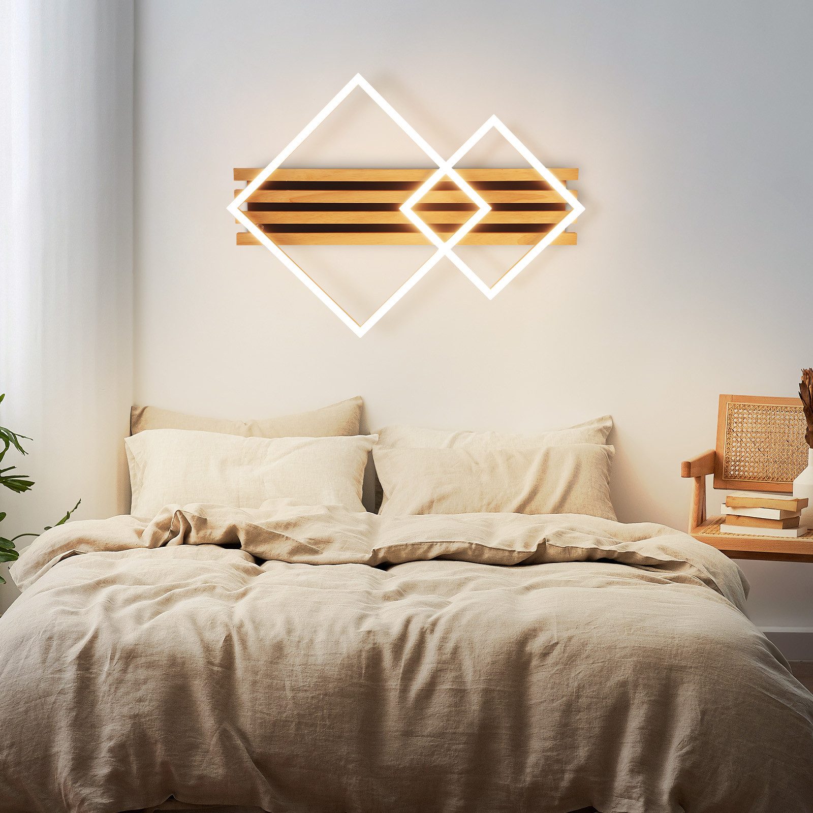 Nettlife LED Deckenleuchte Dimmbar Holz 2/3/4 Ringe Modern Deckenlampe Wohnzimmer, LED fest integriert, 36W 56.6*41.6*8.8CM für Schlafzimmer Büro Küche – Bild 5 von 5