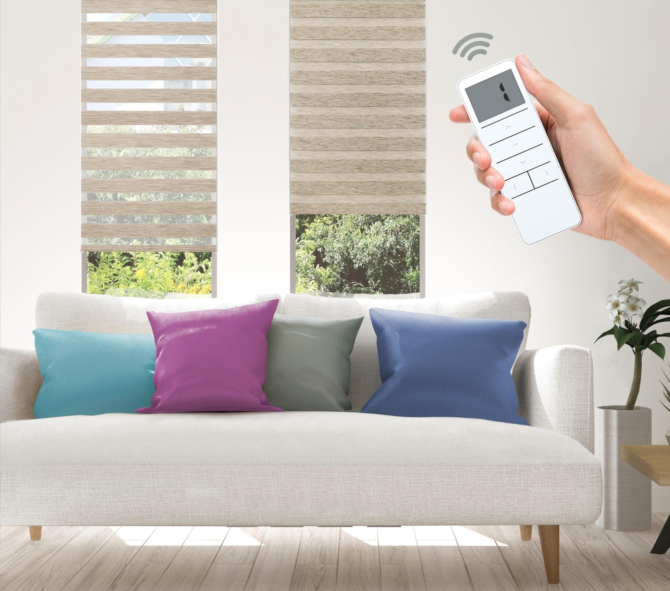 Elektrisches Rollo Wood - SMART HOME, Good Life, Lichtschutz, ohne Bohren, Klemmfix, mit Fernbedienung