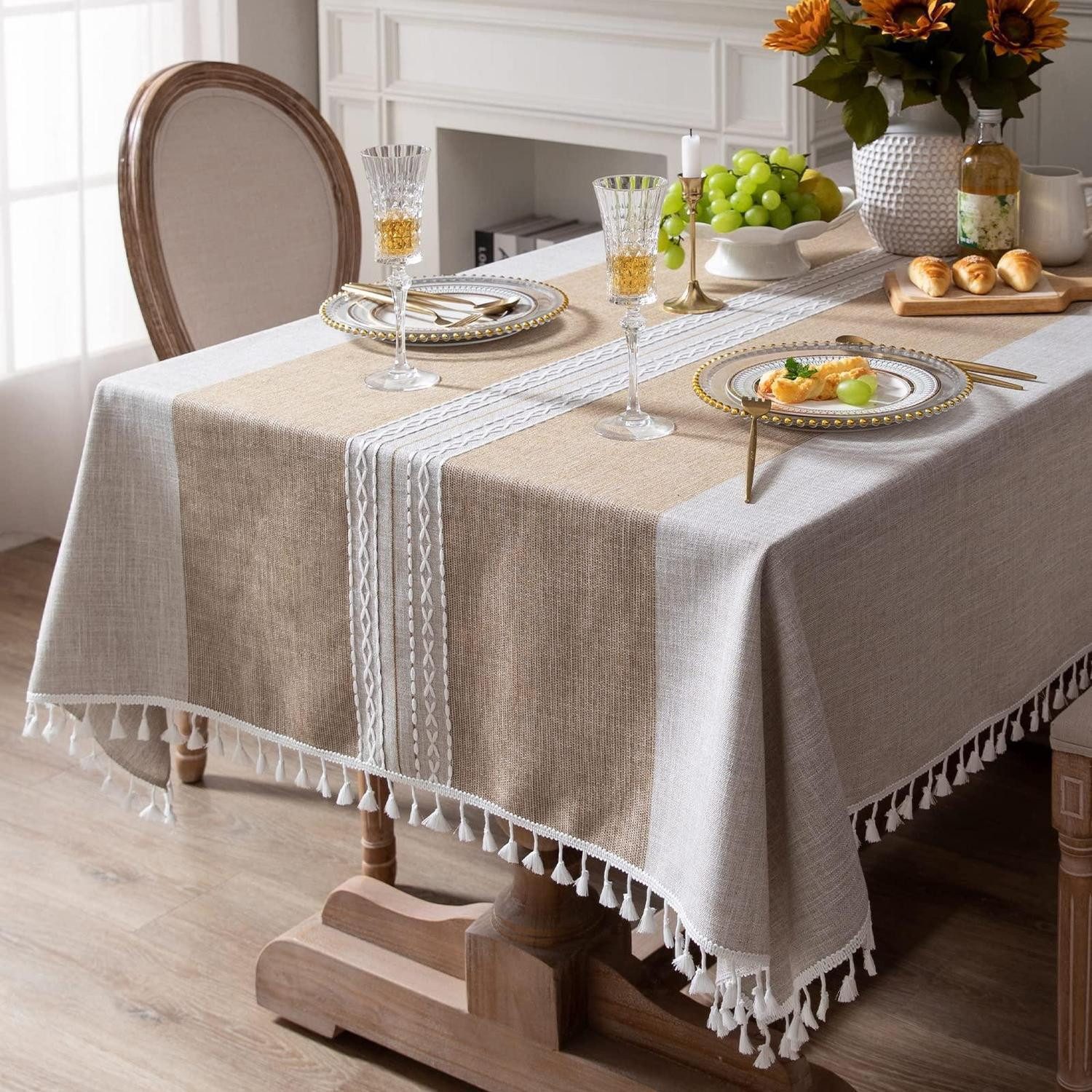 LuxusKollektion Tischdecke Tischdecke Rechteckig Kariert Braun Gestreift 140x260cm (1-tlg)