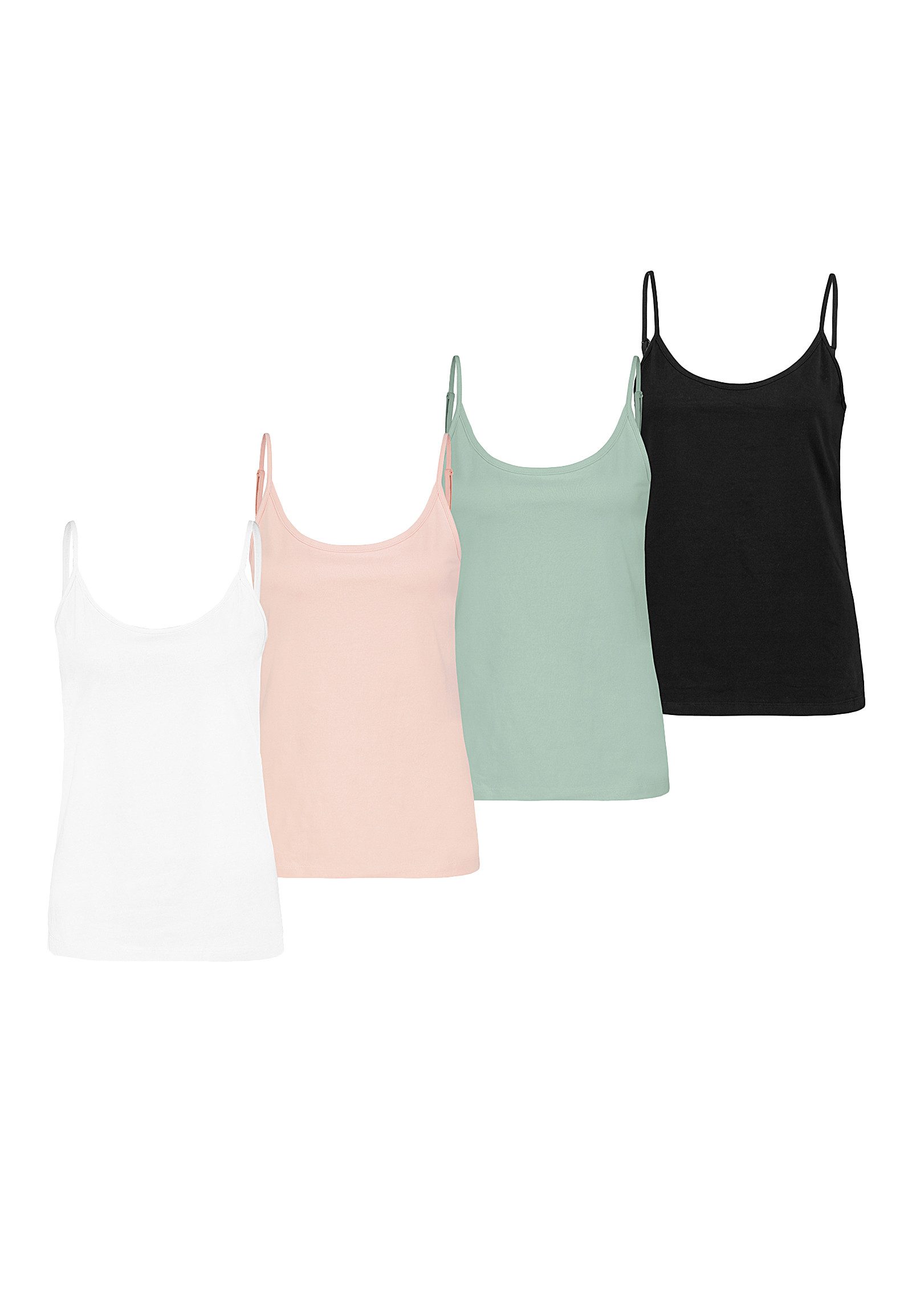 Shirttop Spaghettiträger-, einfarbig, Baumwolle, 4er-Pack