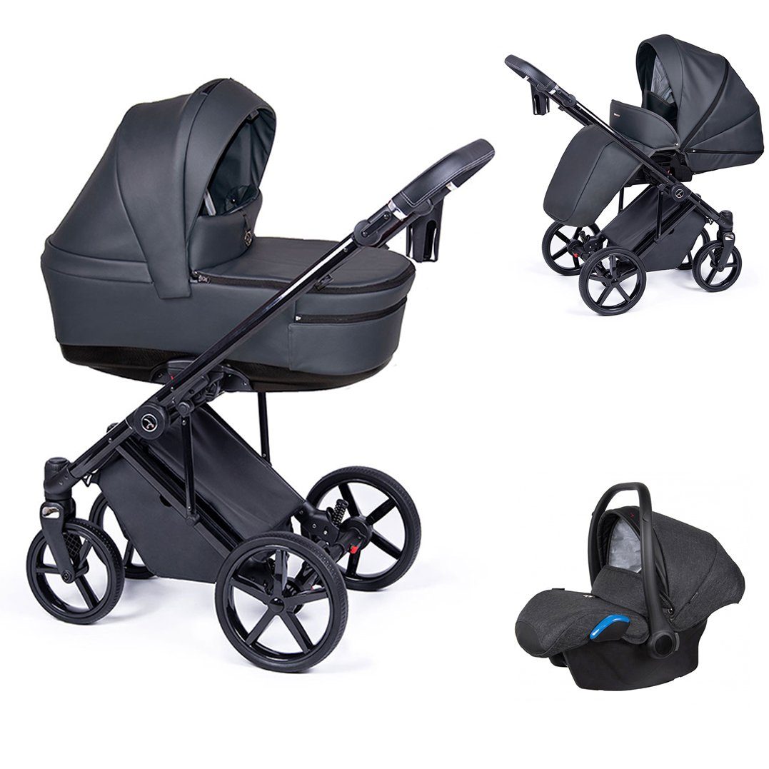 babies-on-wheels Kombi-Kinderwagen 3 in 1 Kinderwagen-Set Fado Eco - 15 Teile - in 21 Designs Grafit = Gestell schwarz