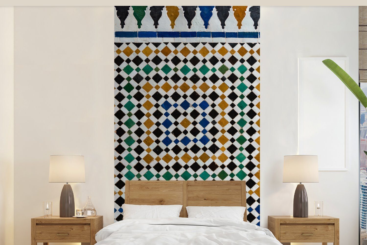 MuchoWow Fototapete Ein marokkanisches Mosaik, das wie eine Art Labyrinth aussieht, Matt, bedruckt, (2 St), Vliestapete für Wohnzimmer Schlafzimmer Küche, Fototapete
