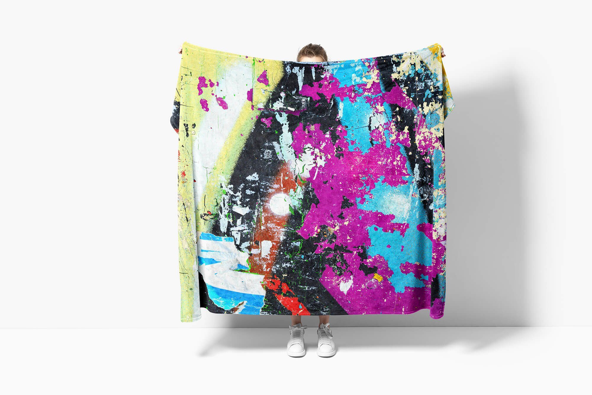 Sinus Art Handtücher Handtuch Strandhandtuch Kuscheldecke Baumwolle-Polyester-Mix mit Auffallend Saunatuch Wandstruktur Farb, Fotomotiv Handtuch (1-St)