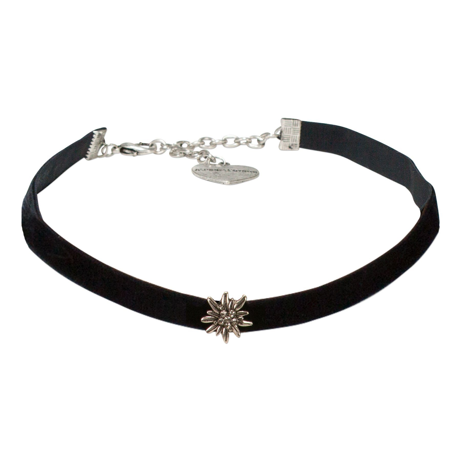 Alpenflüstern Choker Trachten-Samt-Kropfband Strass-Edelweiß mini (schwarz), - Trachtenkette enganliegend, Kropfkette elastisch, Damen-Trachtenschm