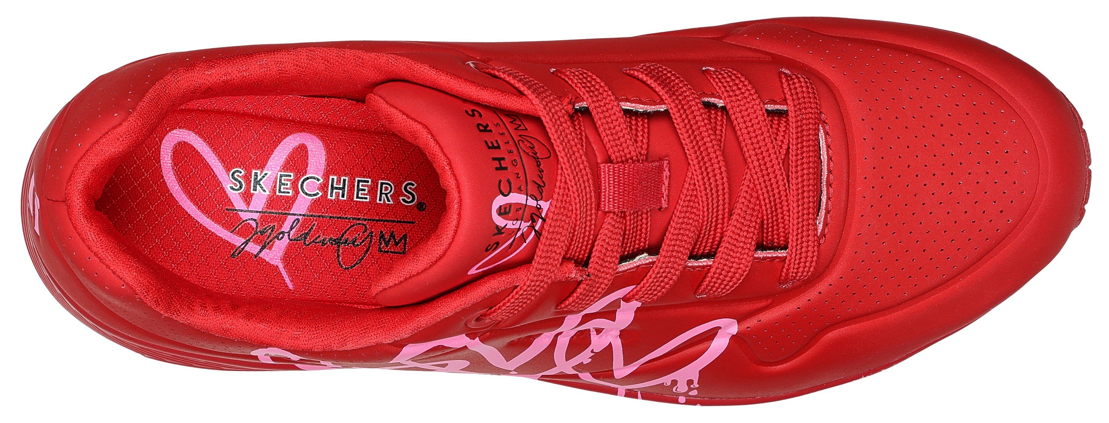 Herzen-Graffity-Print IN Sneaker Skechers UNO rot-pink DRIPPING mit LOVE