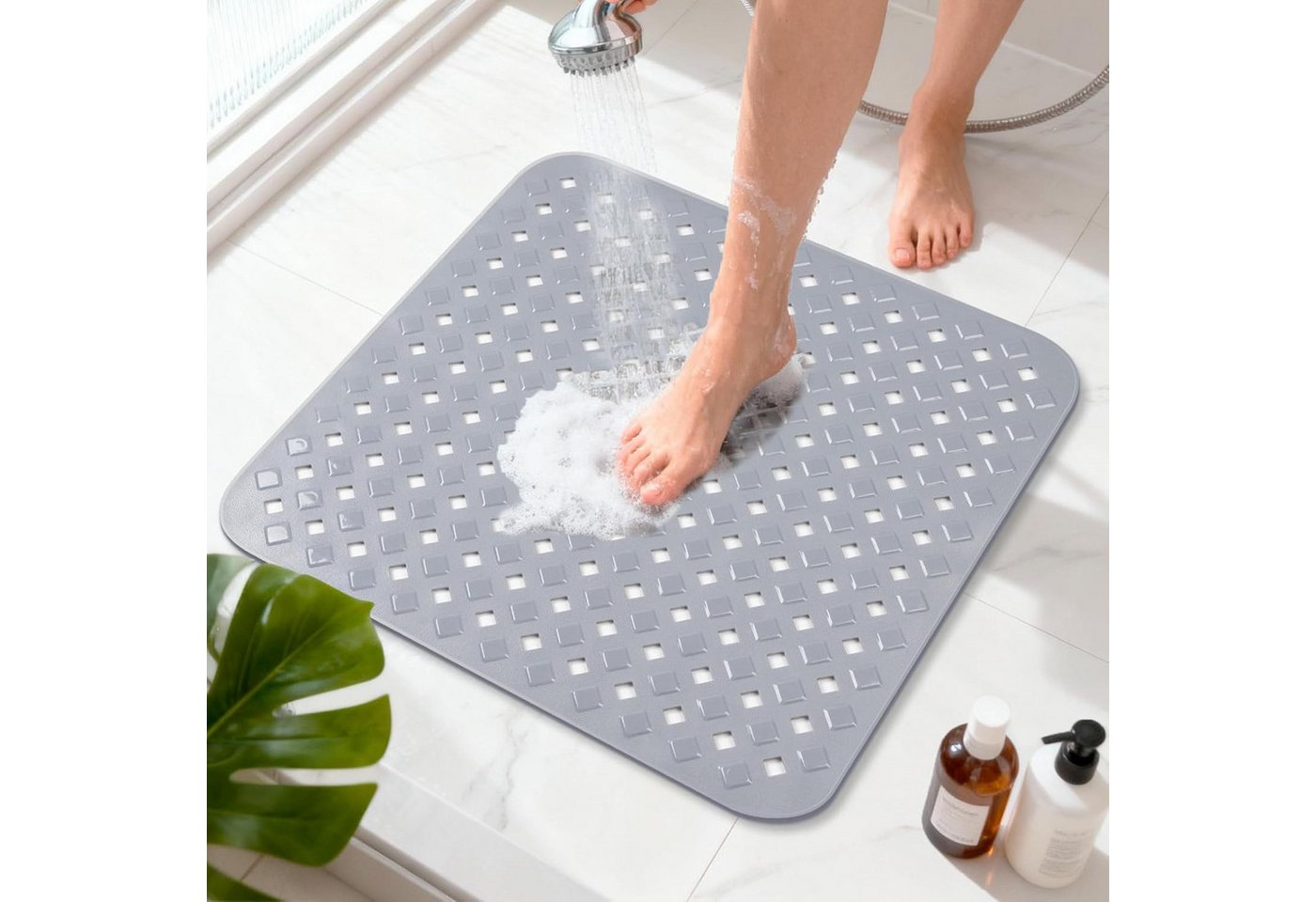ibettertec Antirutschmatte Rutschfeste Duschmatte 53x53 cm, schimmelresistent & hautfreundlich, Duschmatte rutschfest, schimmelresistente Antirutschmatte Dusche Duscheinlage rutschfest mit Saugnäpfen 100% BPA-frei, maschinenwaschbar, für Dusche und Badewa