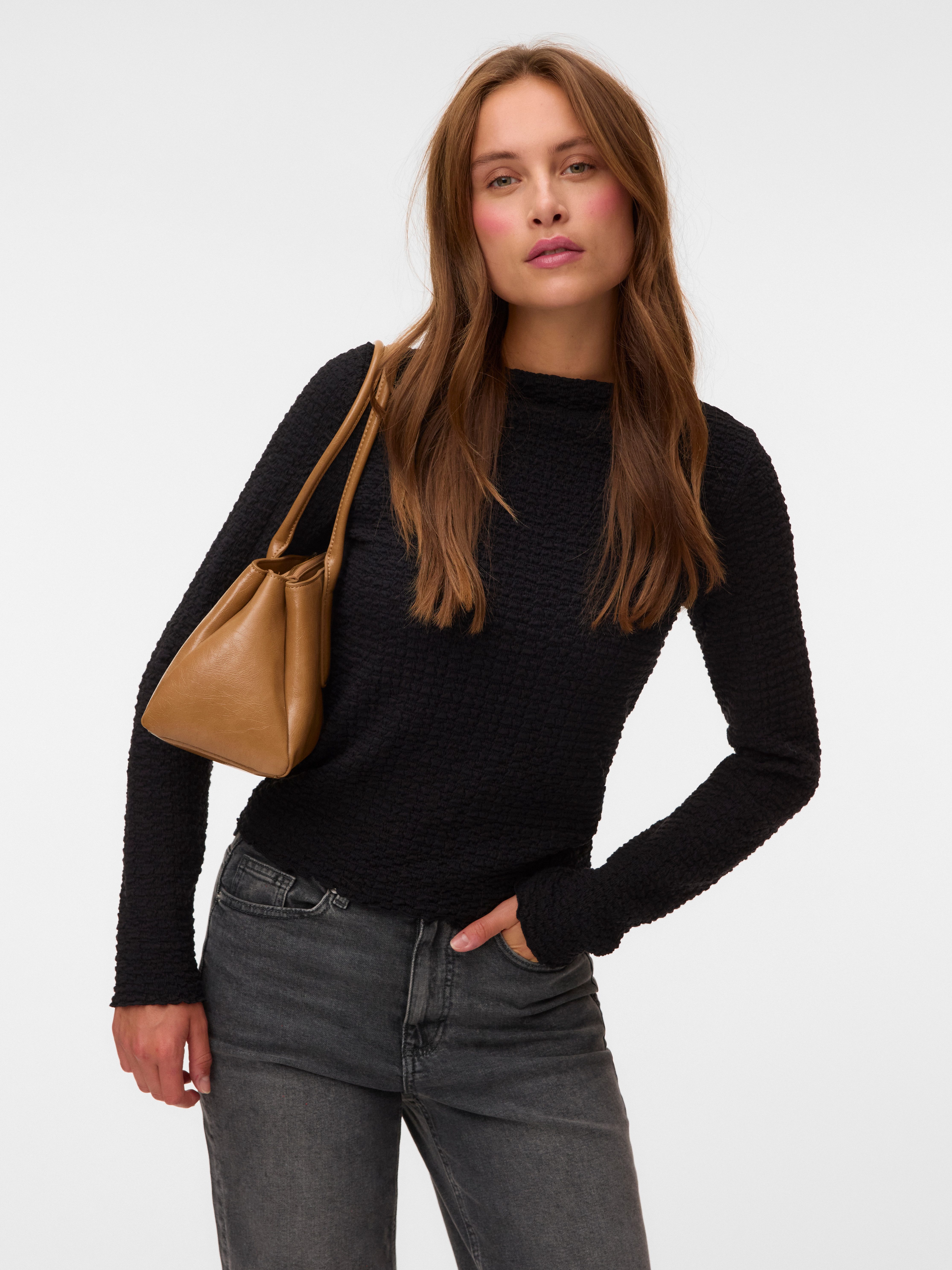 Vero Moda Langarmshirt VMZIA LS FUNNEL NECK TOP JRS NOOS Baumwollmischung, regular fit