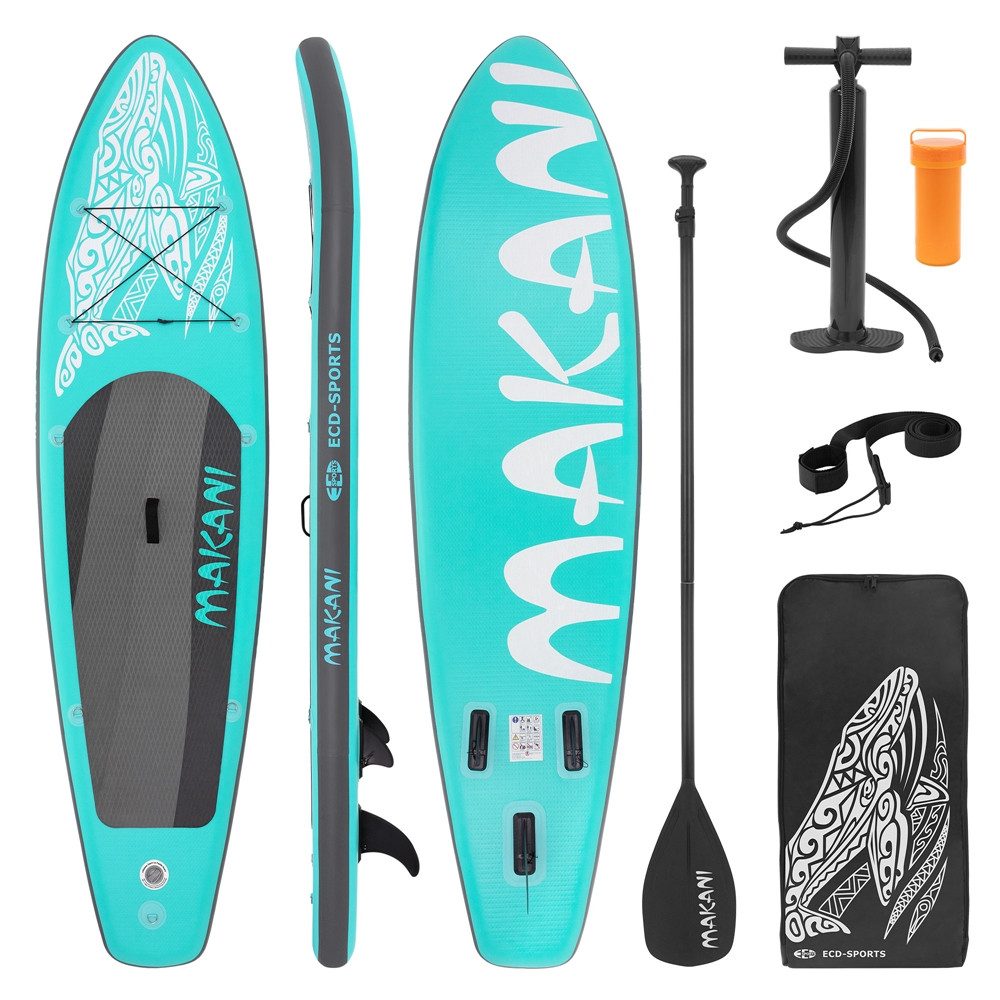 ECD Germany SUP-Board Stand Up Paddle Board aus PVC Paddelboard Paddling Board, Stand-Up Paddle-Board, SUP Board 320x80x15 cm 120 kg Traglast rutschfest türkis inkl Zubehör