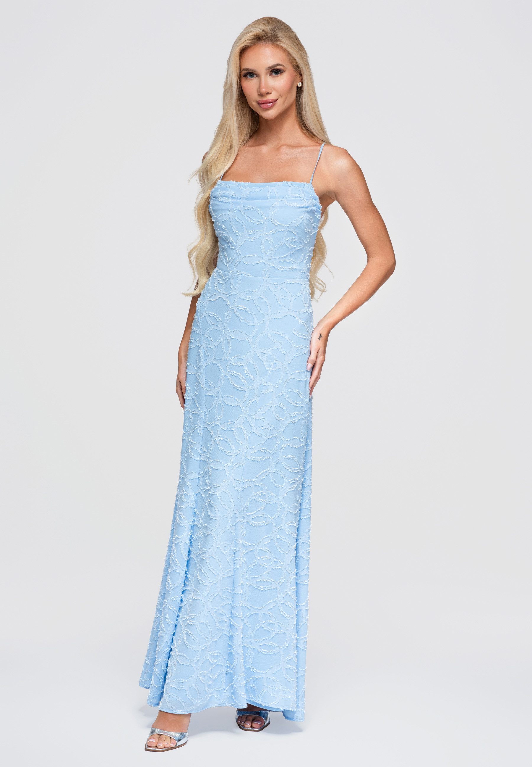 OMBRE Abendkleid Damen Abendkleid mit A-Linie und Spaghetti-Trägern Blau L (kein Set, 1-tlg) maxi Kleid