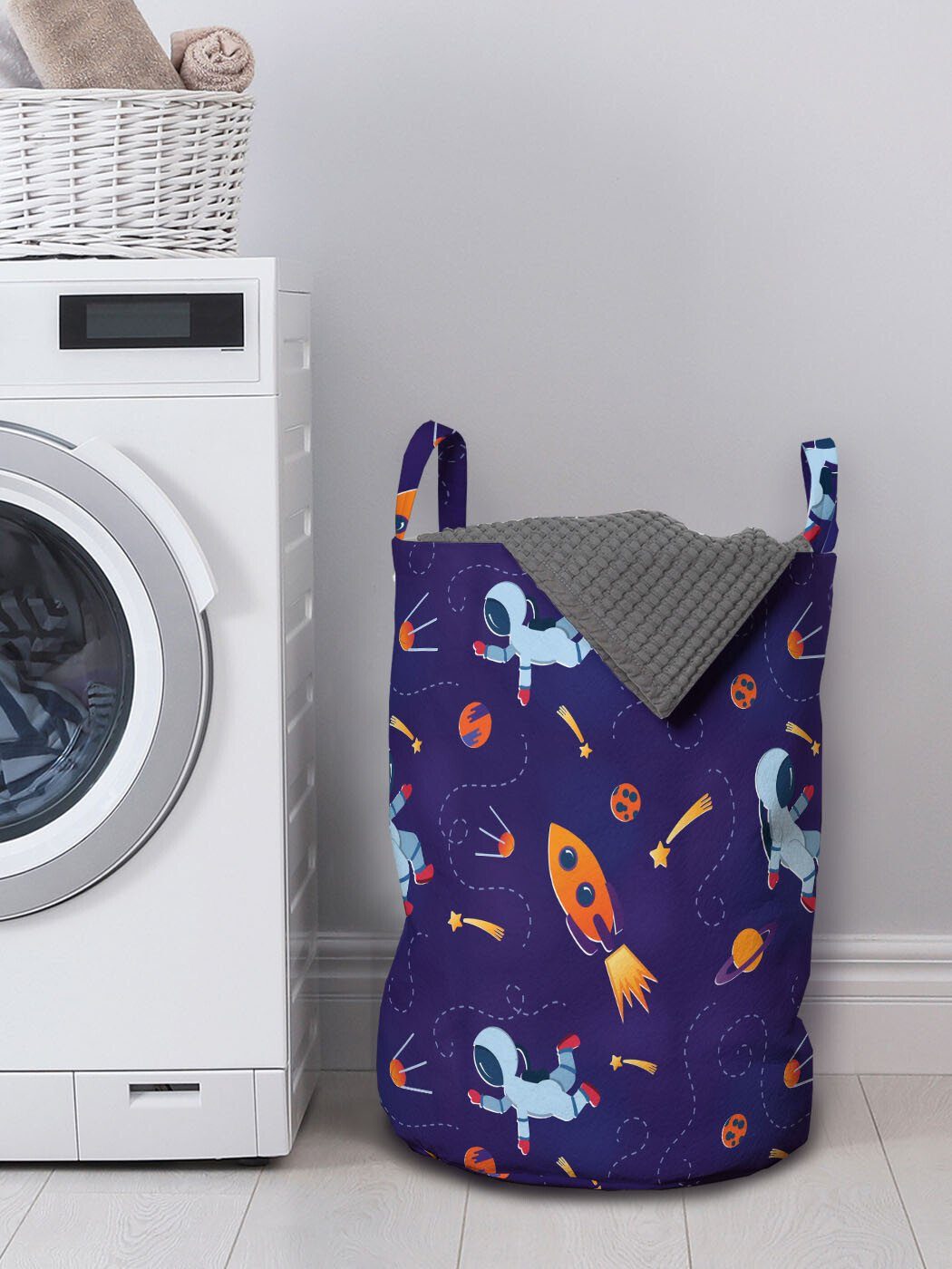 für Waschsalons, Astronauts Planeten Wäschekorb Galaxis auf Raum Wäschesäckchen Abakuhaus Griffen mit Kordelzugverschluss