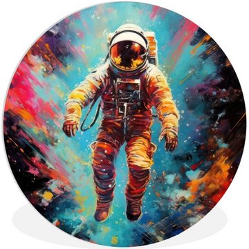 MuchoWow Gemälde Astronaut - Graffiti - Weltraum - Neon, (1 St), Kreis Wanddekoration Forex, Rundes Wandbild, Wohnzimmer, 30x30 cm