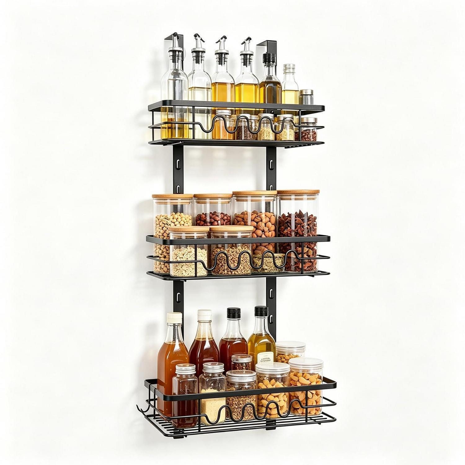 LuxusKollektion Türregal 3 Etagen Gewürzregal Wand Türorganizer Schwarz, 1-tlg.