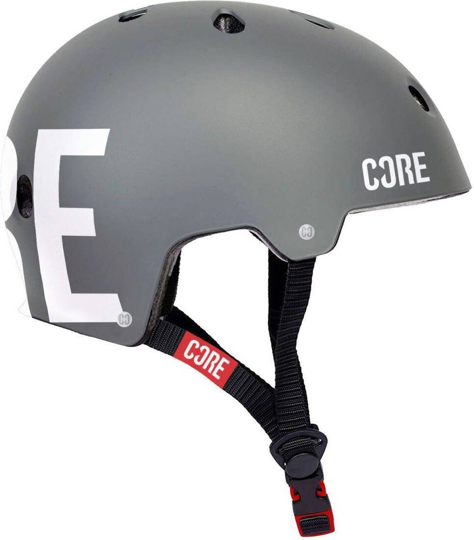 Core Dirt Stunt-Scooter Helm Action Street Weiß Core Skate Sports Grau/Logo Protektoren-Set