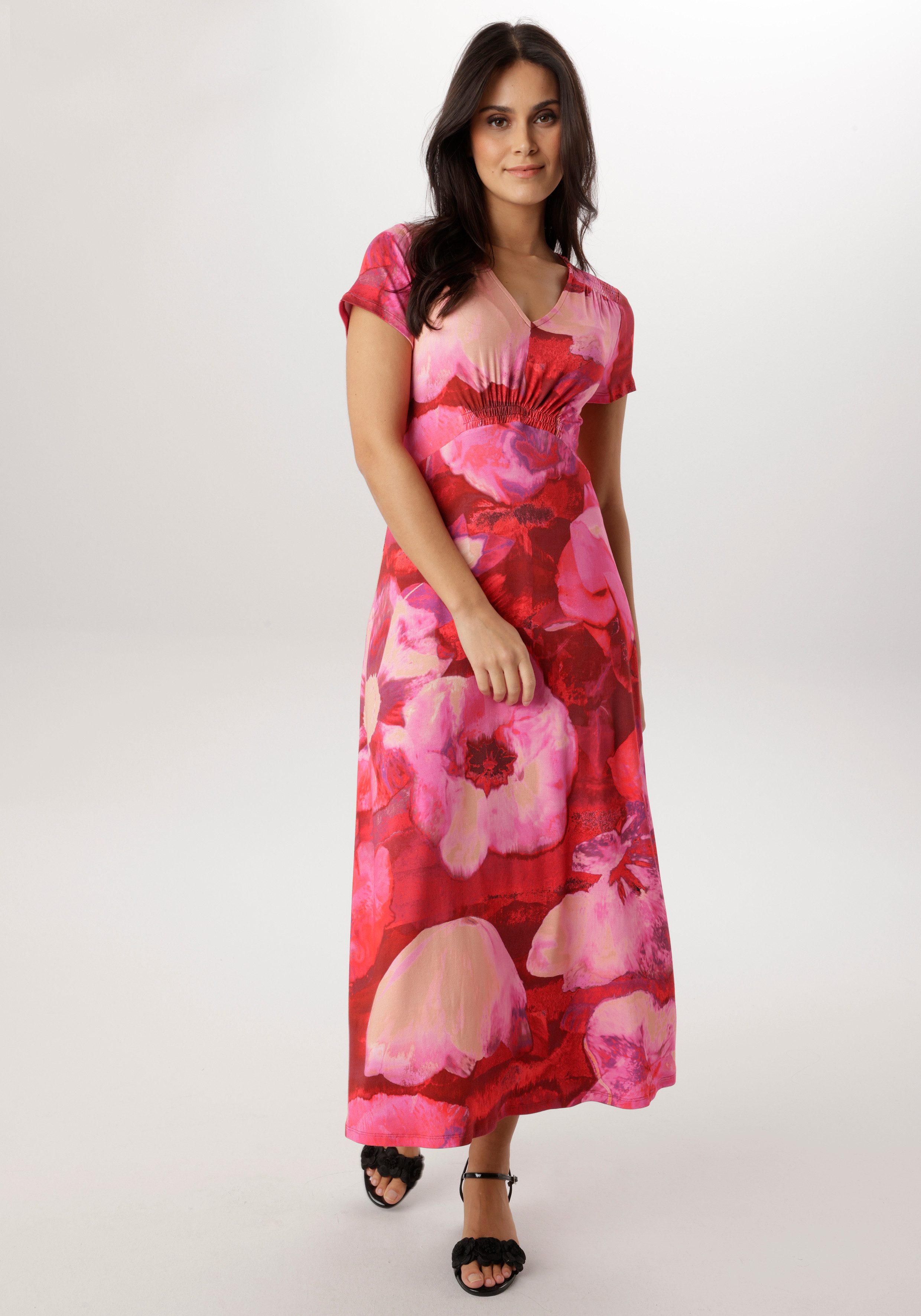 Aniston SELECTED Midikleid mit Smok-Details und fantasievollem Blütendruck - NEUE KOLLEKTION