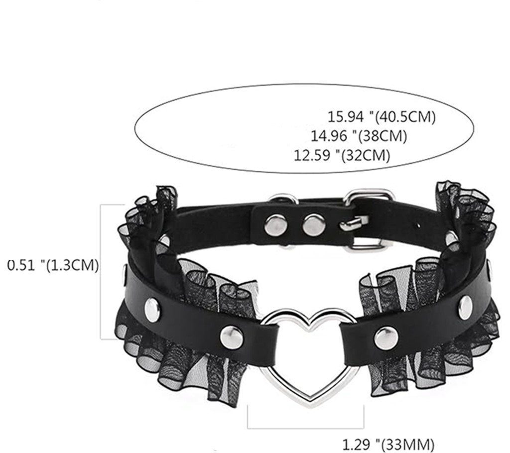 verstellbare Punk-Lolita-Herz-Halskette Damen, Kettengürtel WaKuKa Schwarz für Choker-Halskette