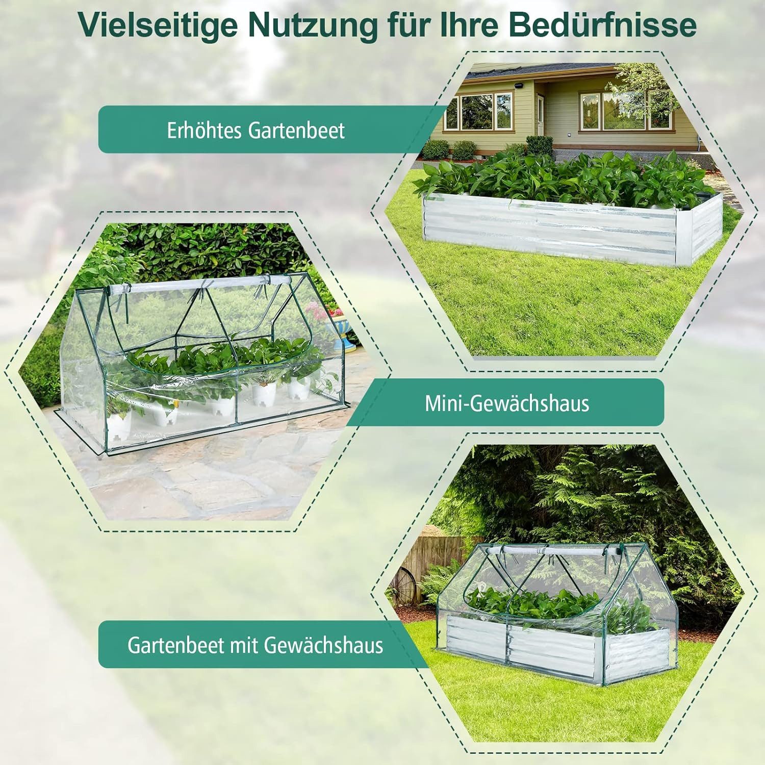 KOMFOTTEU Gewächshaus Treibhaus, mit Metall Pflanzkasten & PVC-Abdeckung