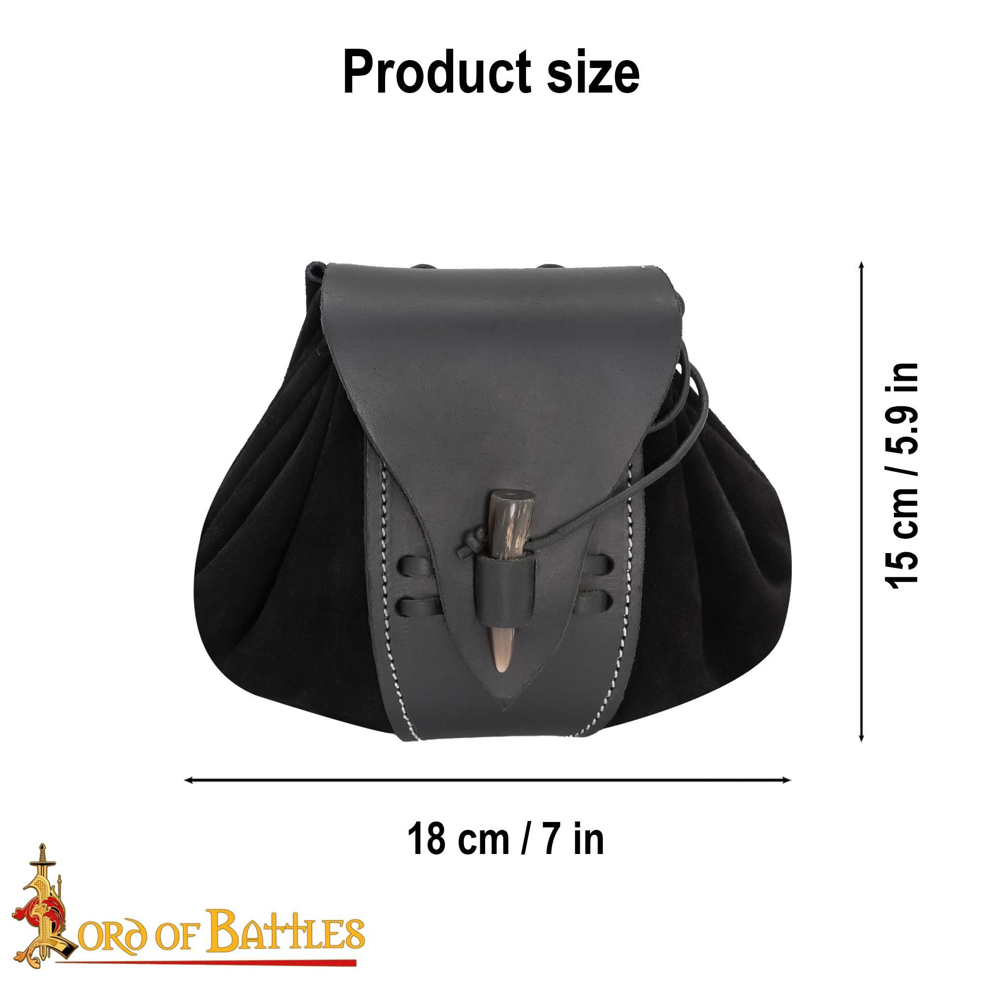 Lord Of Battles Gürteltasche mittelalterliche Ledergürteltasche mit Hornknauf - Schwarz