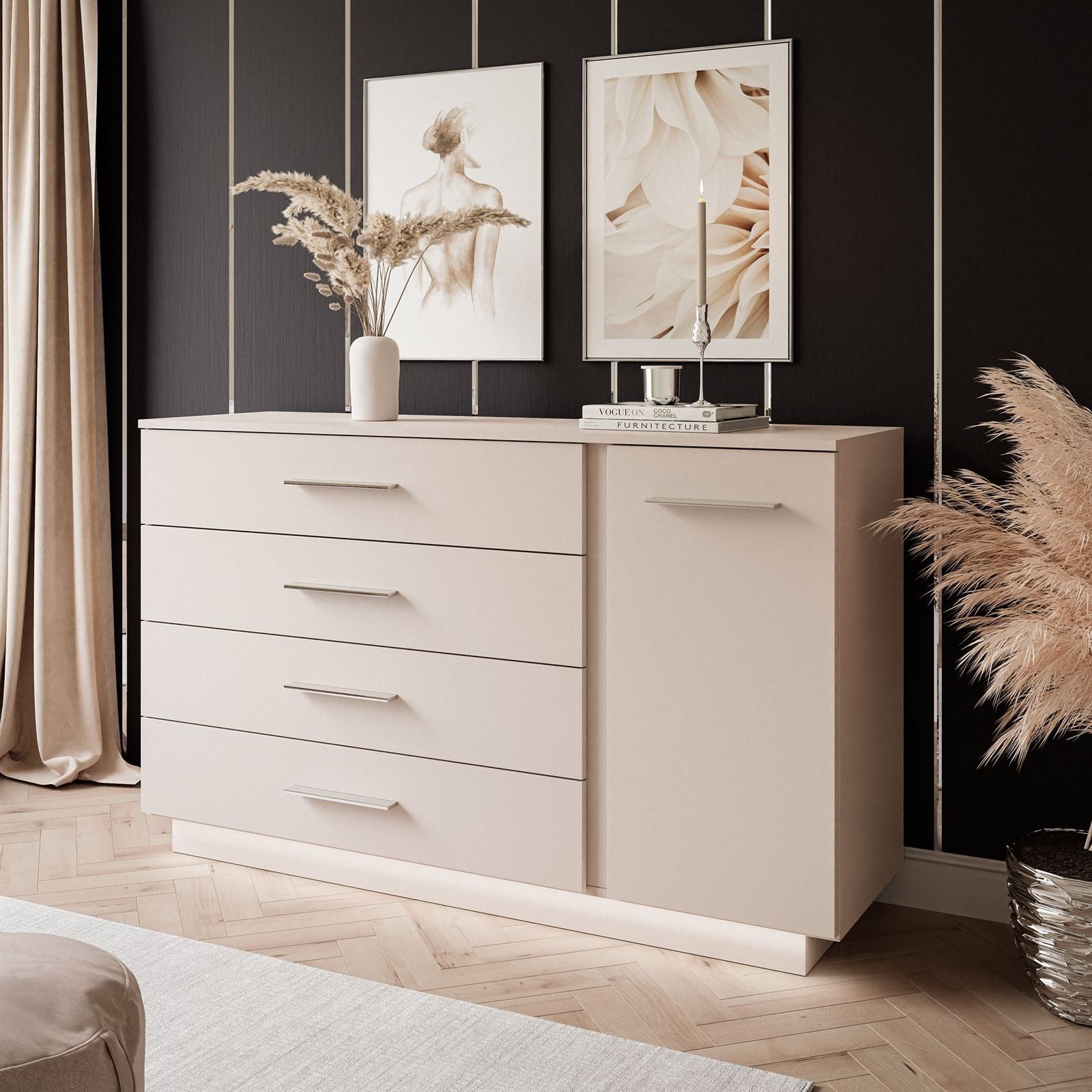 Lookway Kommode LINA KASCHMIR II 1D4S mit LED Beleuchtung, 138x84x40 cm – Bild 2 von 5