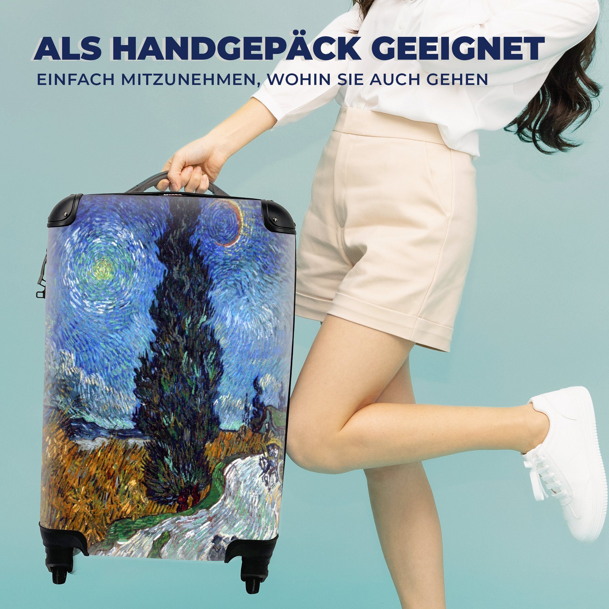 Reisekoffer van 4 Zypresse Reisetasche Handgepäckkoffer rollen, Vincent Rollen, Handgepäck Stern Ferien, Trolley, mit MuchoWow - Straße Gogh, für mit und