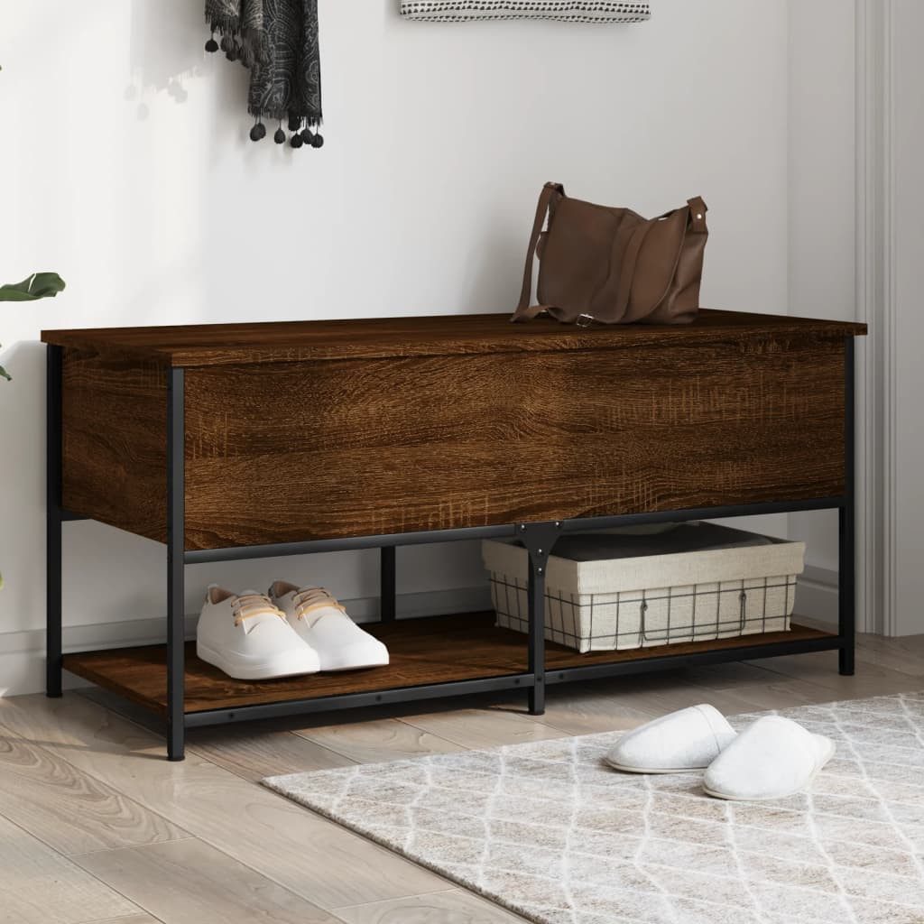 furnicato Truhenbank Flurbank 100 x 42,5 x 47 cm Braun Massivholz, Metall