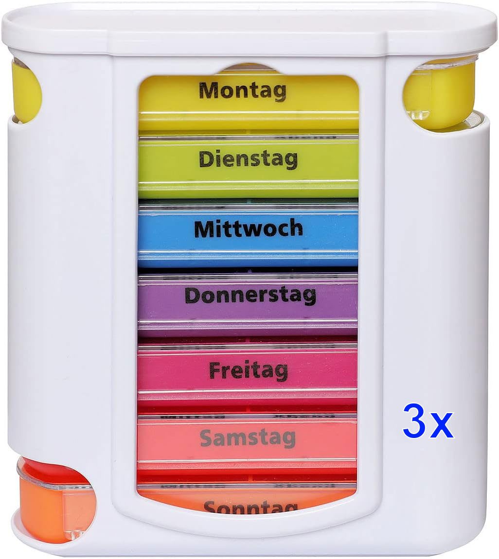 VABIONO Pillendose Tablettenbox Pillendose Pillenbox M8 Medikamentenbox 4Fächer/Tag (Deutsche Marke, 3 St., Auf Ihren Bedarf abgestimmte Menge), Kostenloser Versand