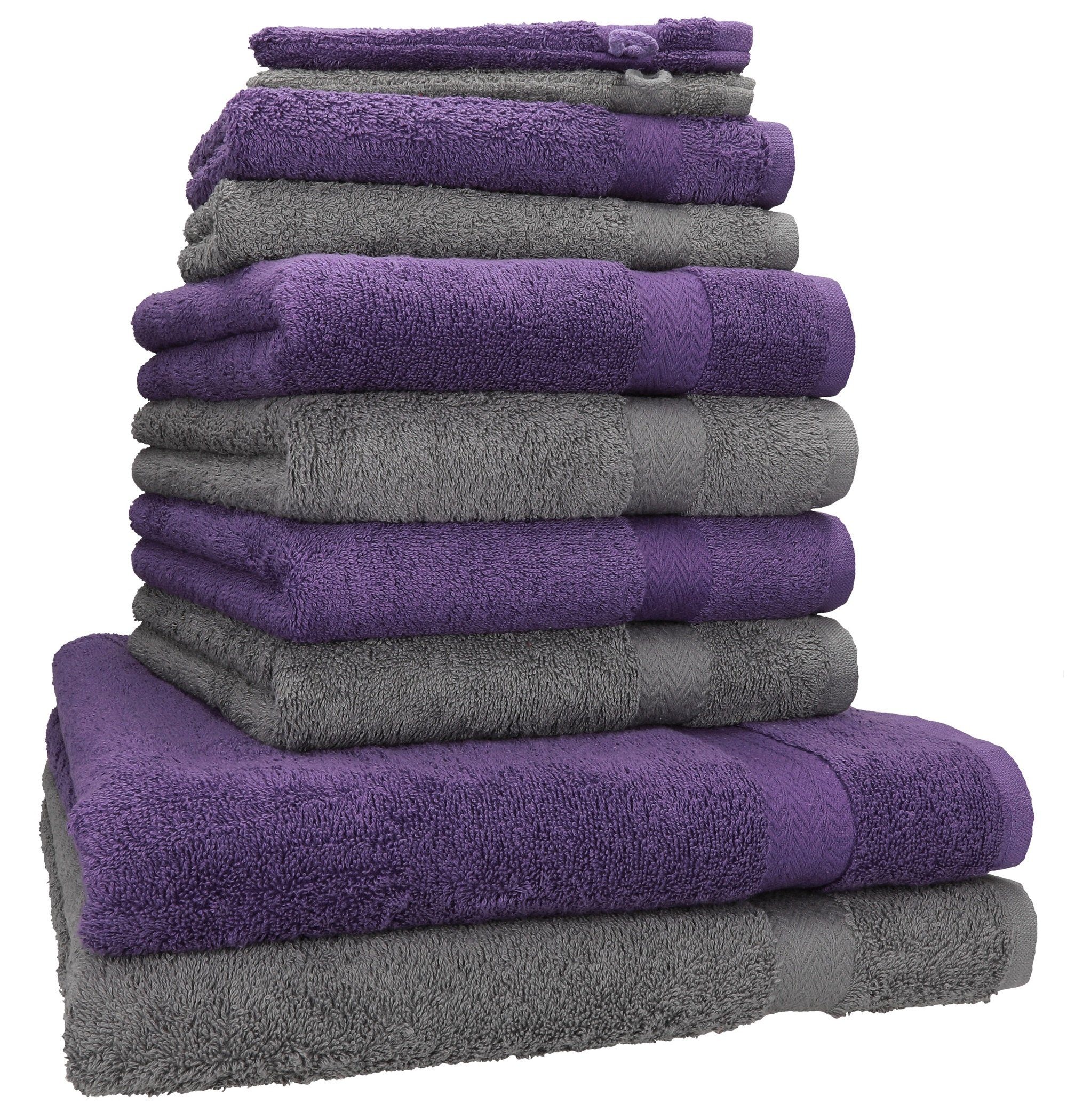 Betz Handtuch Set 10-tlg. Handtuch-Set Premium Farbe Lila & Anthrazit, 100% Baumwolle, (10-tlg)