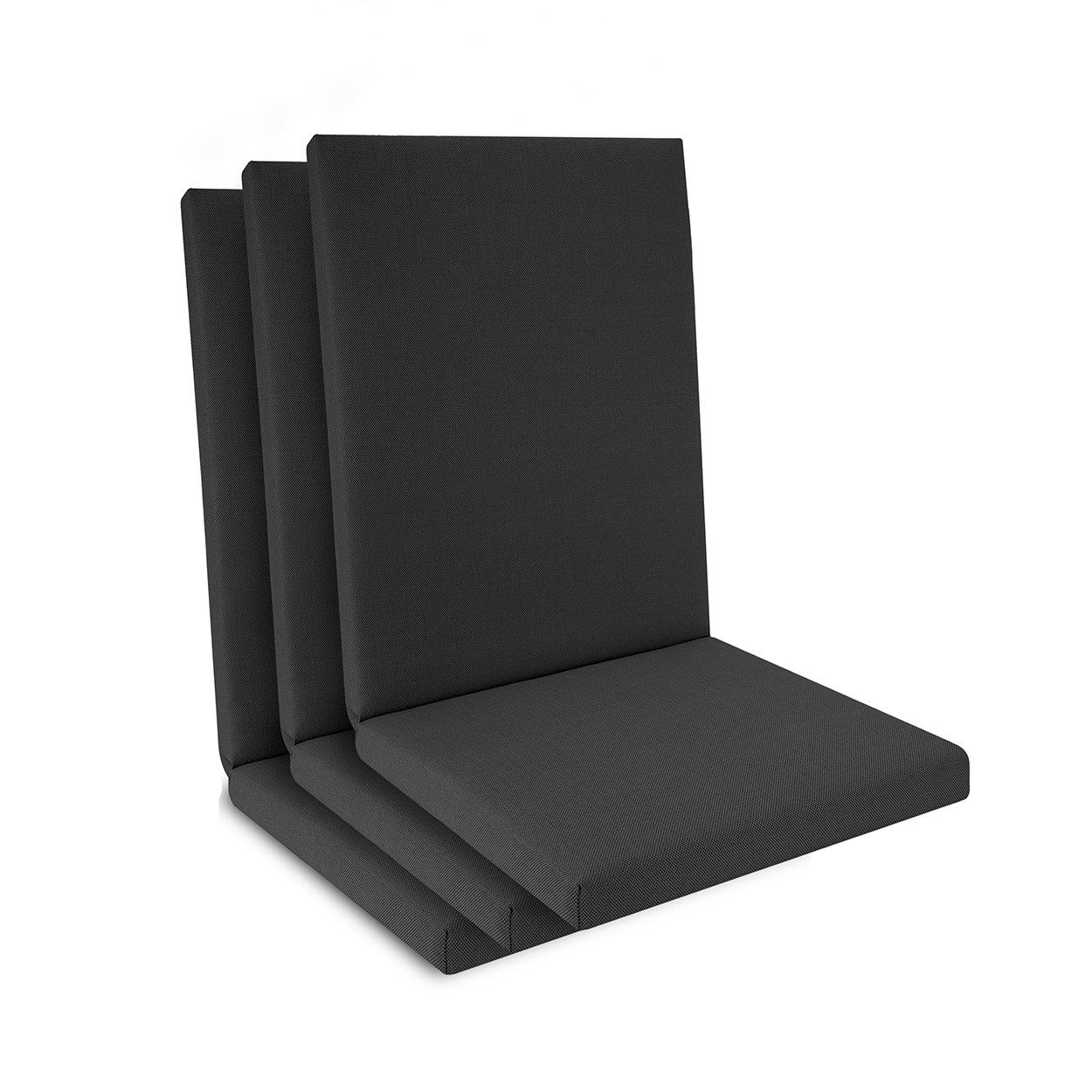 Beautissu Sitzauflage 3er Set Niedriglehner Auflage wasserdicht 100x50x5,5cm Anthrazit, UV-beständig Bequem Pflegeleicht Waschbar Sitzkissen Gartenstuhl