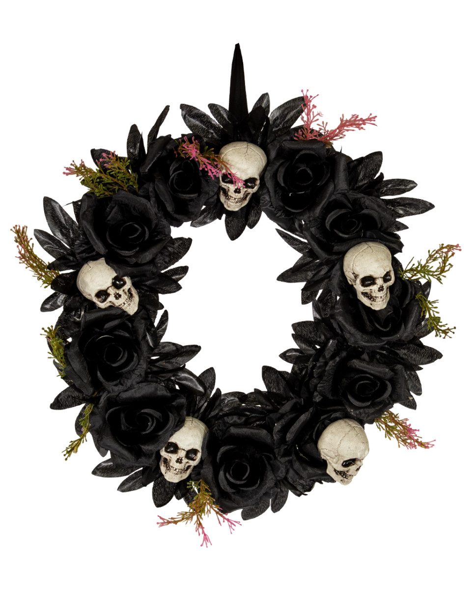 Horror-Shop Dekoobjekt Deko Türkranz mit Rosen & Skulls 44cm Ø