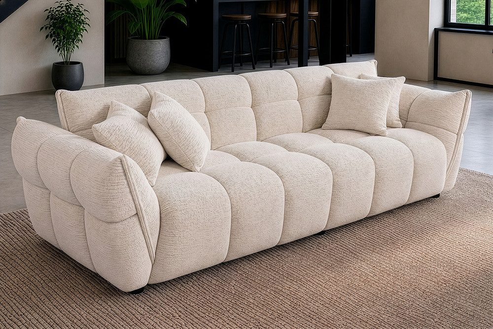 riess-ambiente 3-Sitzer CLOUD 260cm beige - Bouclé, XXL Couch, inkl. 4 Kissen, Nosagefederung, Einzelartikel 1 Teile, Bigsofa im Modern Design - ideal für Wohn- und Esszimmer oder TV-Ecke