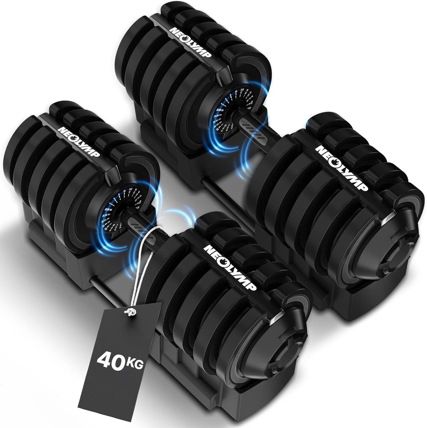 NEOLYMP Kurzhantel Hanteln verstellbar 2-40kg- 8-12 Gewichtsstufen mit Drehgriff-Dumbbell, (Set, Ergonomisch, rutschfest und platzsparend - Hanteln verstellbar)