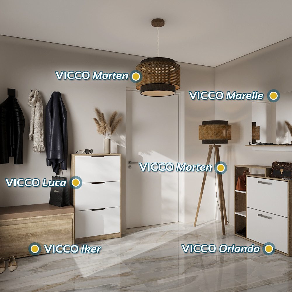 Vicco Schuhkipper Luca, Weiß/Sonoma/Sonoma, 59 x 89.5 cm mit 2 Fächern günstig online kaufen