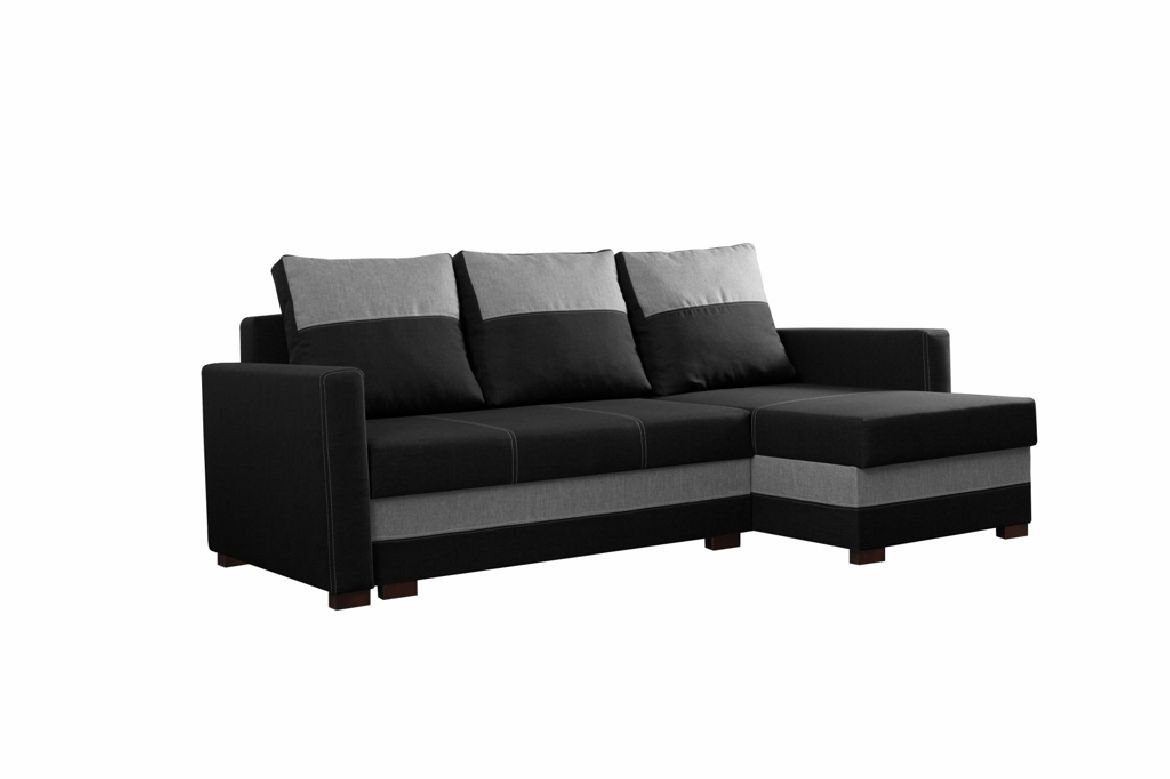 JVmoebel Ecksofa L-Form Sofa Designer mit Bettfunktion Wohnlandschaft Schlafsofa, Mit Bettfunktion Grau/Schwarz