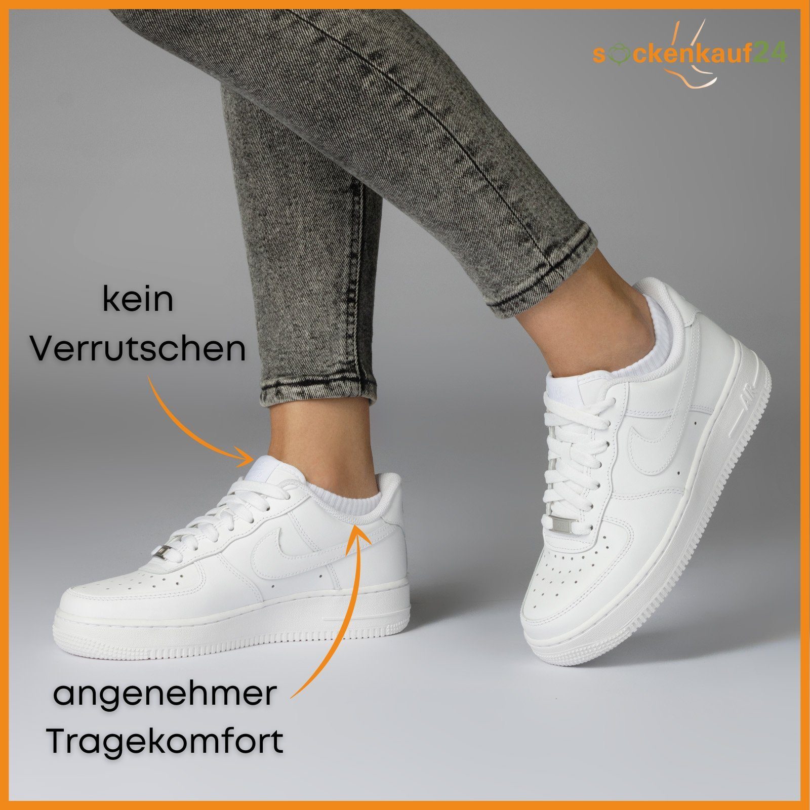 sockenkauf24 Sneakersocken Sneaker Herren mit Damen Weiß/Grau Socken Paar Meshstreifen Premium WP 10 &
