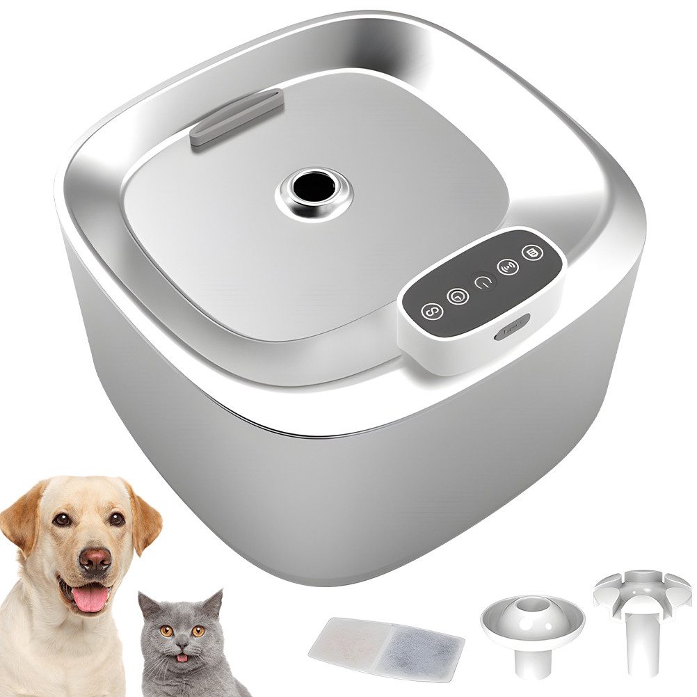 MDHAND Trinkbrunnen für Katze, Edelstahl Kabellos mit Sensor 3.2 l, Akku 4000mAh, 3 Modi und Leiser Pumpe, Weiß