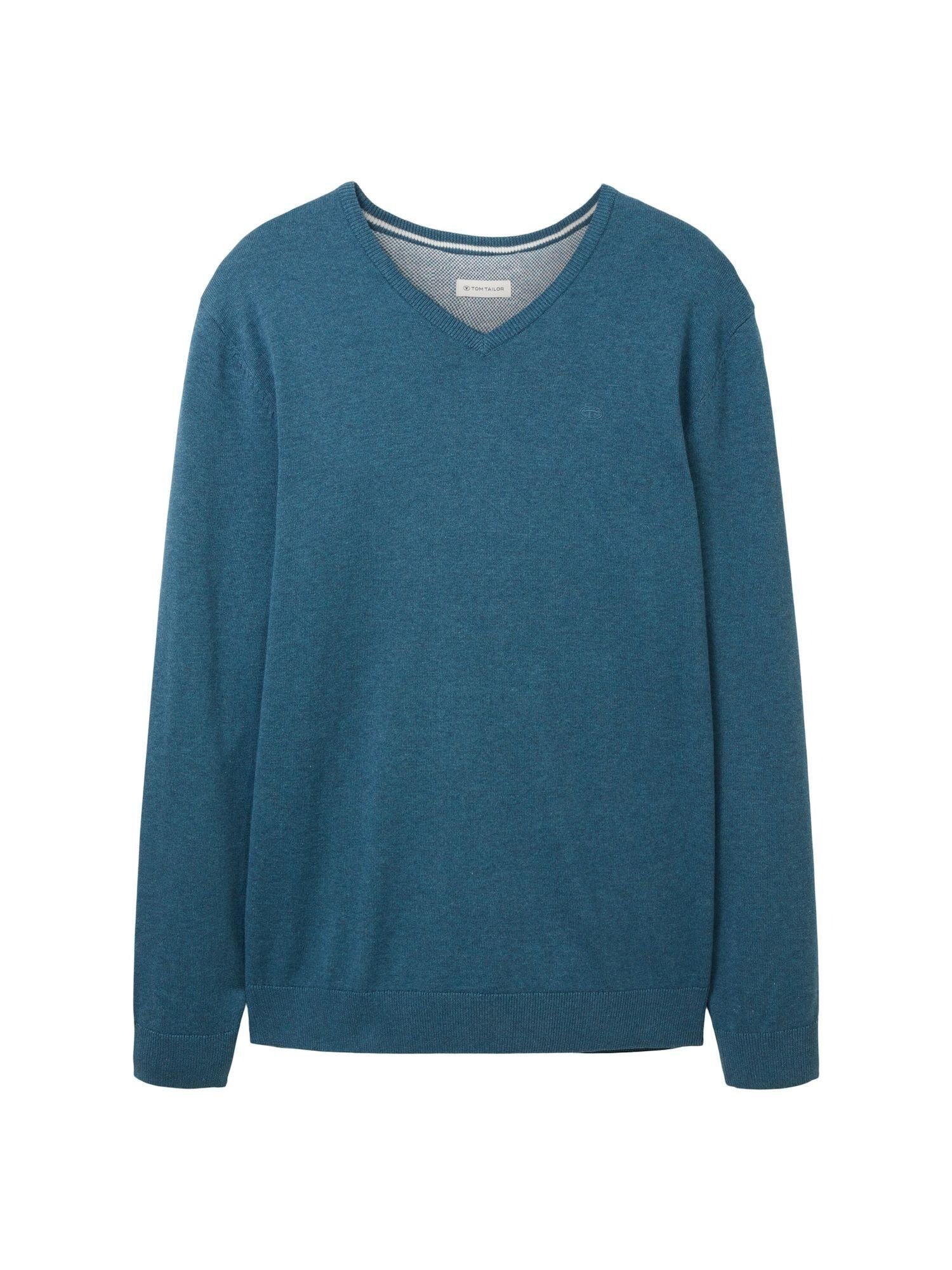 Rippbündchen TAILOR (1-tlg) Sweatshirt Pullover green TOM meliert dark Sweatshirt melange mit